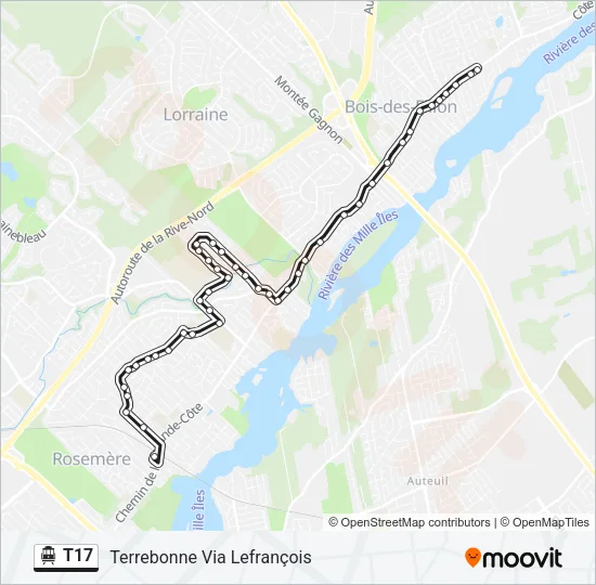 Plan de la ligne T17 de shuttle