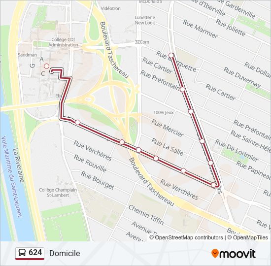 Plan de la ligne 624 de bus