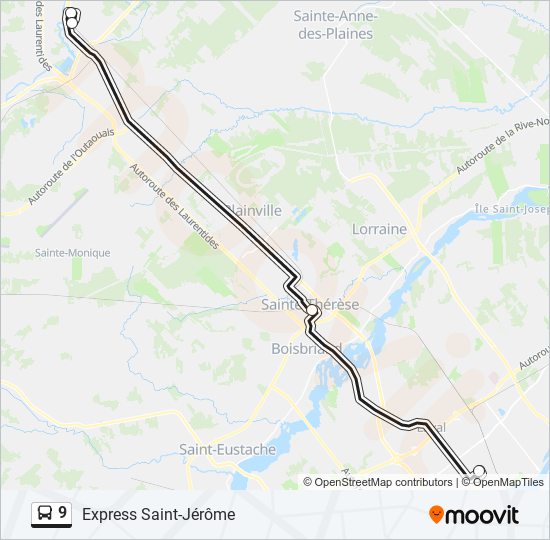 Plan de la ligne 9 de bus
