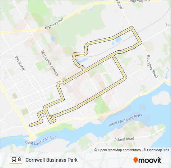 Plan de la ligne 8 de bus
