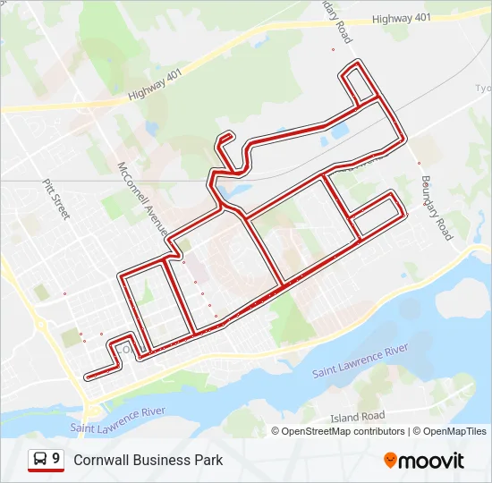 Plan de la ligne 9 de bus