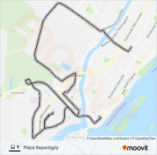 Plan de la ligne 9 de bus