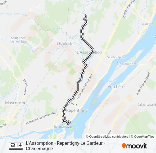 Plan de la ligne 14 de bus