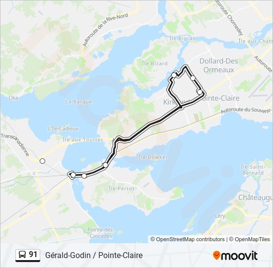 Plan de la ligne 91 de bus