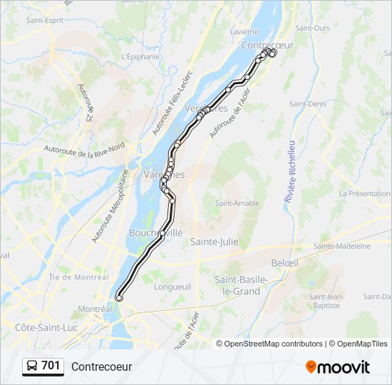 Plan de la ligne 701 de bus