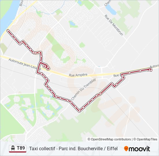 Plan de la ligne T89 de shuttle