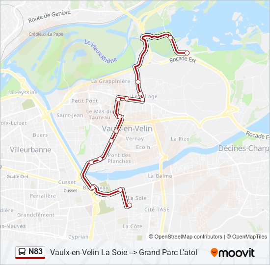 Plan de la ligne N83 de bus