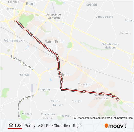 Plan de la ligne T36 de bus