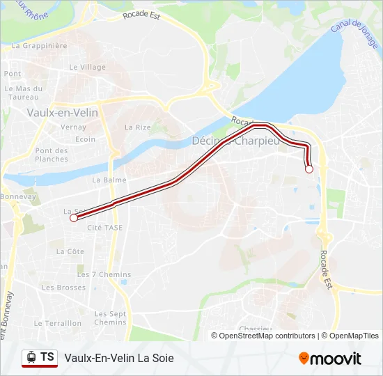 Plan de la ligne TS de tram