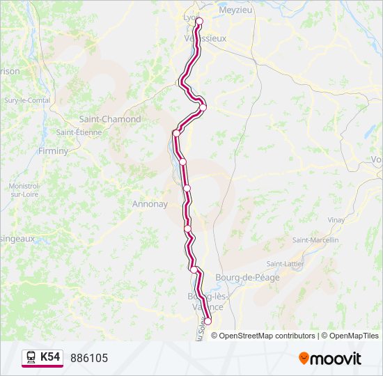 Plan de la ligne K54 de train