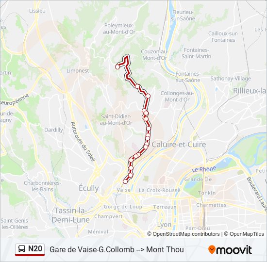 Plan de la ligne N20 de bus