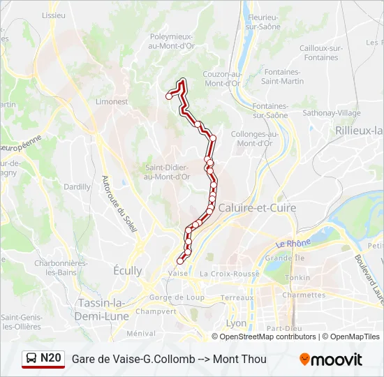 Plan de la ligne N20 de bus
