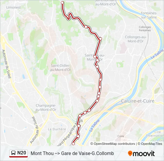 Plan de la ligne N20 de bus