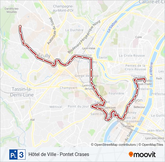 Plan de la ligne PL3 de bus