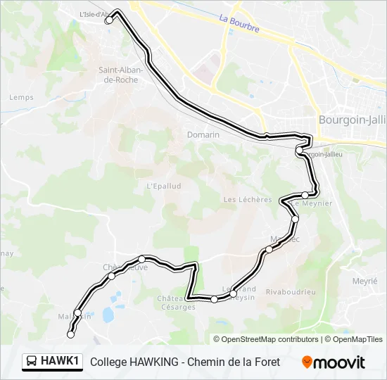 HAWK1 Bus Line Map