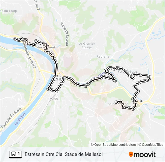 Plan de la ligne 1 de bus
