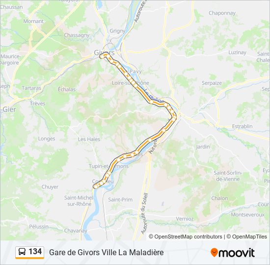 Mapa de 134 de autobús