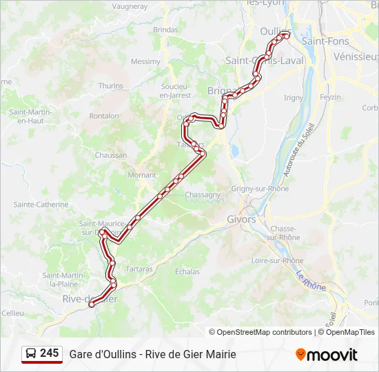 245 Itinéraire - Gare d'Oullins - Rive de Gier Mairie: Horaires, Arrêts ...