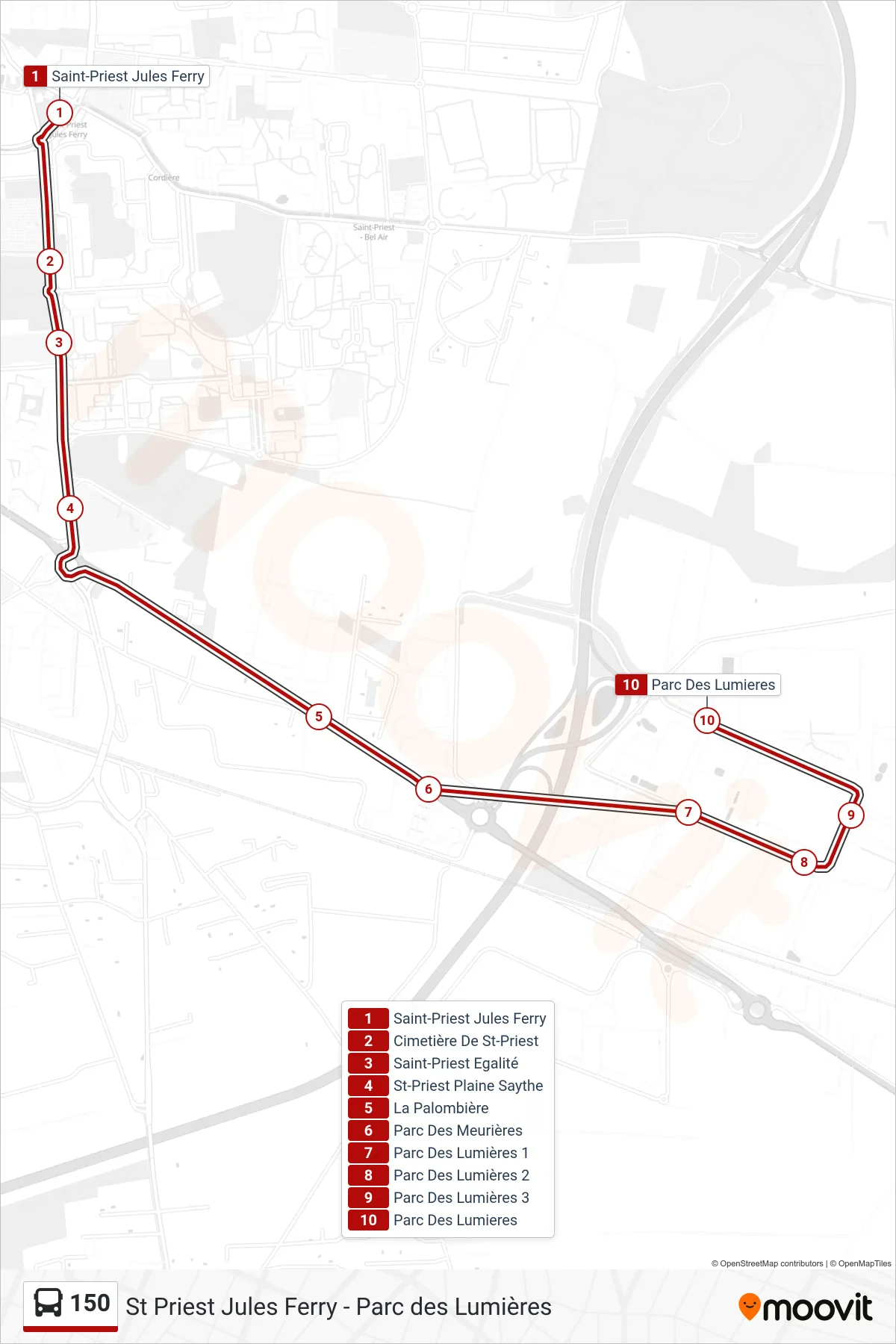 150 bus Line (Parc Des Lumieres) route and stops on a map