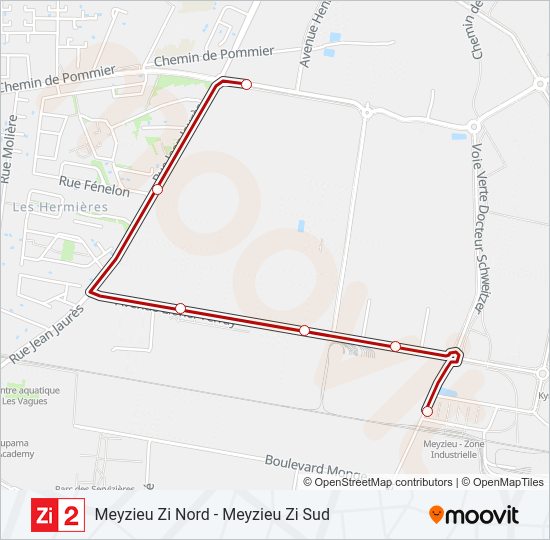 Plan de la ligne ZI2 de bus
