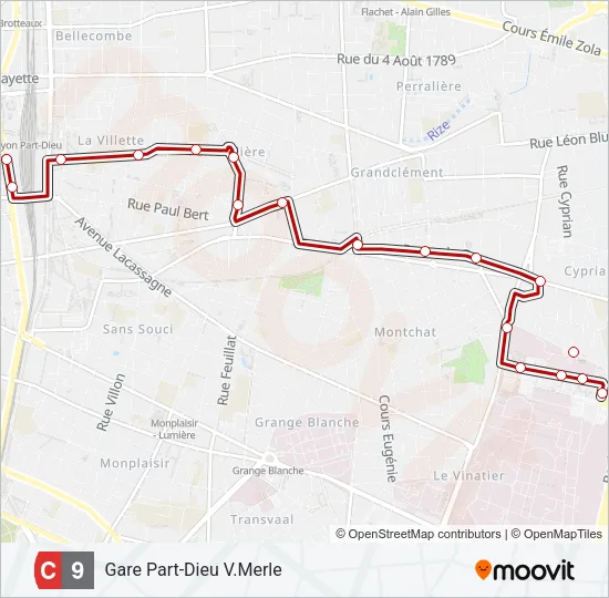 Plan de la ligne C9 de bus