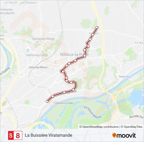 Plan de la ligne S8 de bus