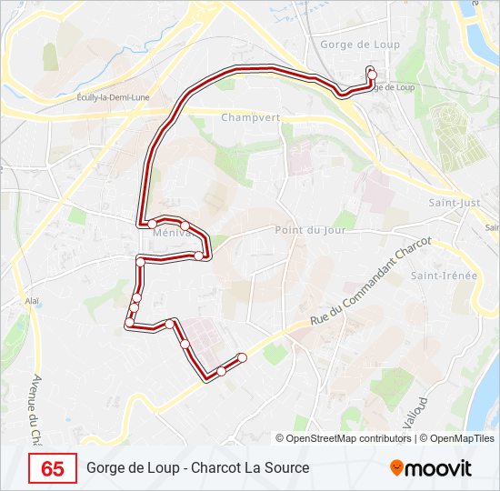 Plan de la ligne 65 de bus