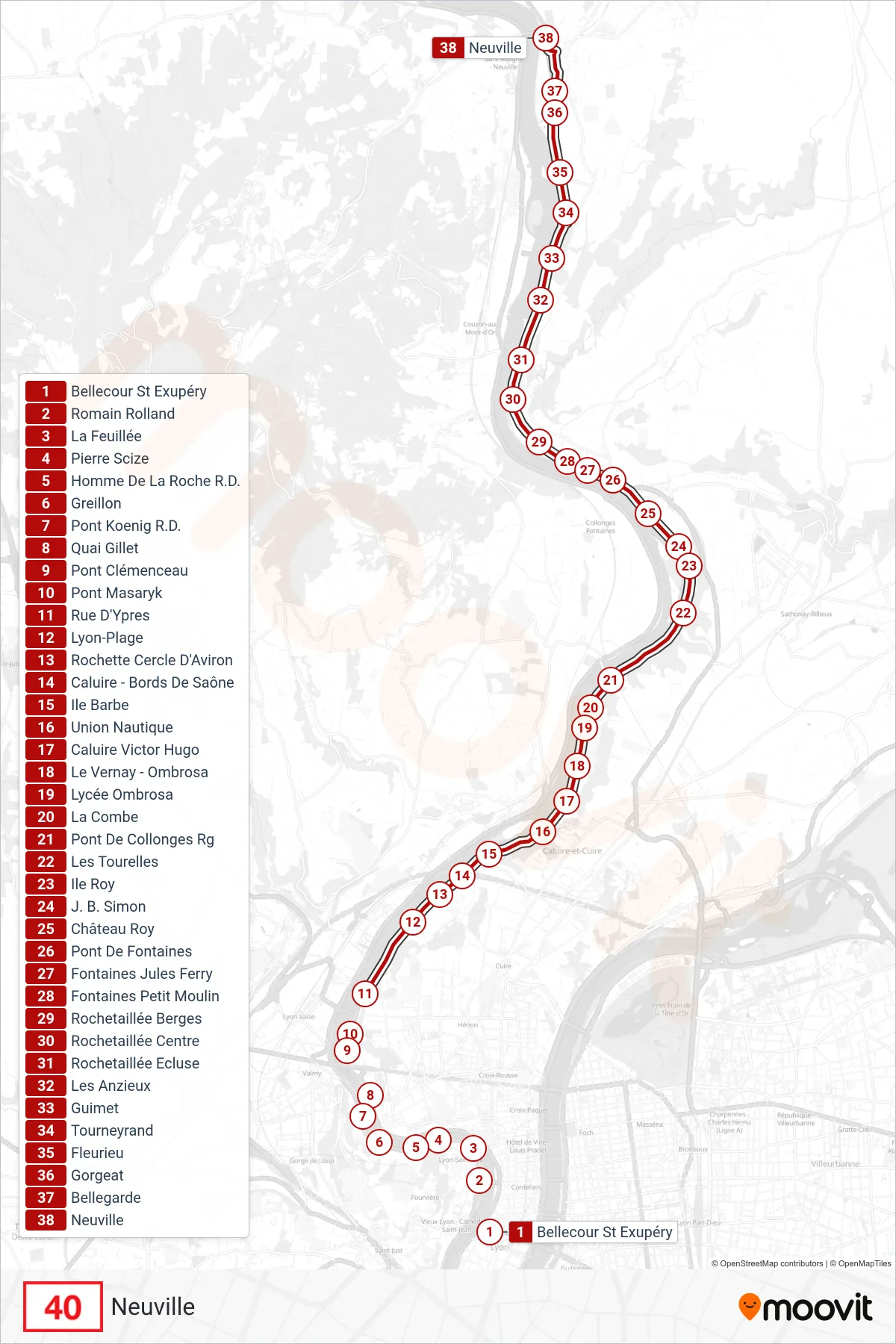 40 bus Line (Neuville) route and stops on a map