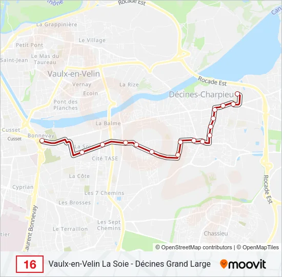 Plan de la ligne 16 de bus