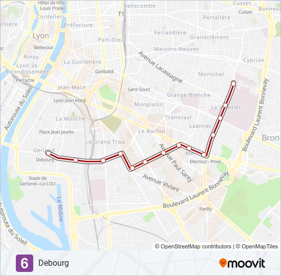 Plan de la ligne T6 de tram