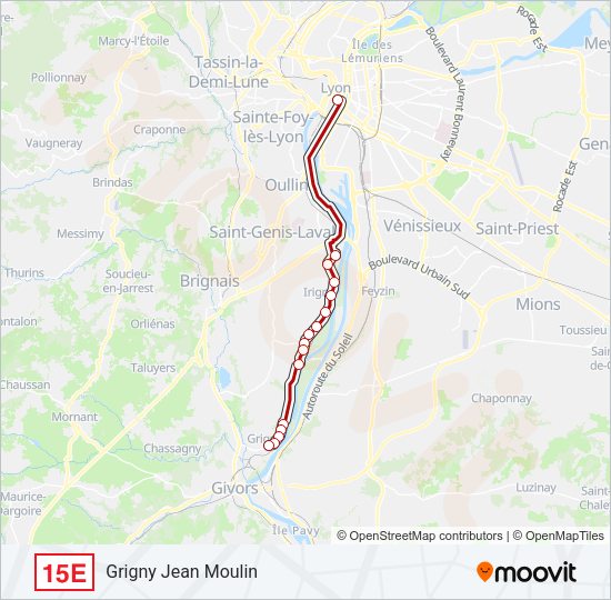 Plan de la ligne 15E de bus