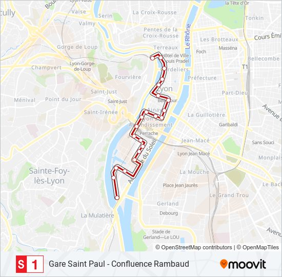 Plan de la ligne S1 de bus