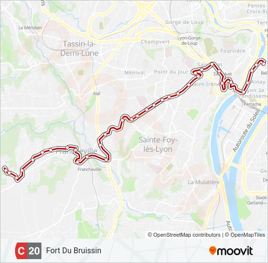 Plan de la ligne C20 de bus