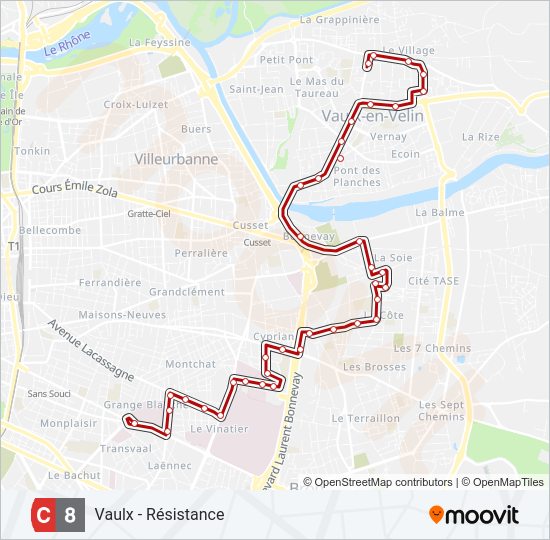 Plan de la ligne C8 de bus