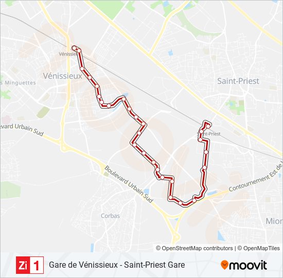 Plan de la ligne ZI1 de bus