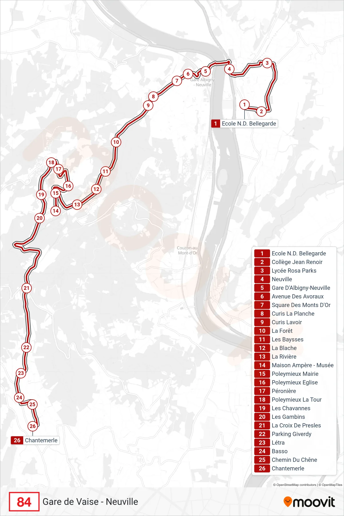 84 bus Line (Chantemerle) route and stops on a map