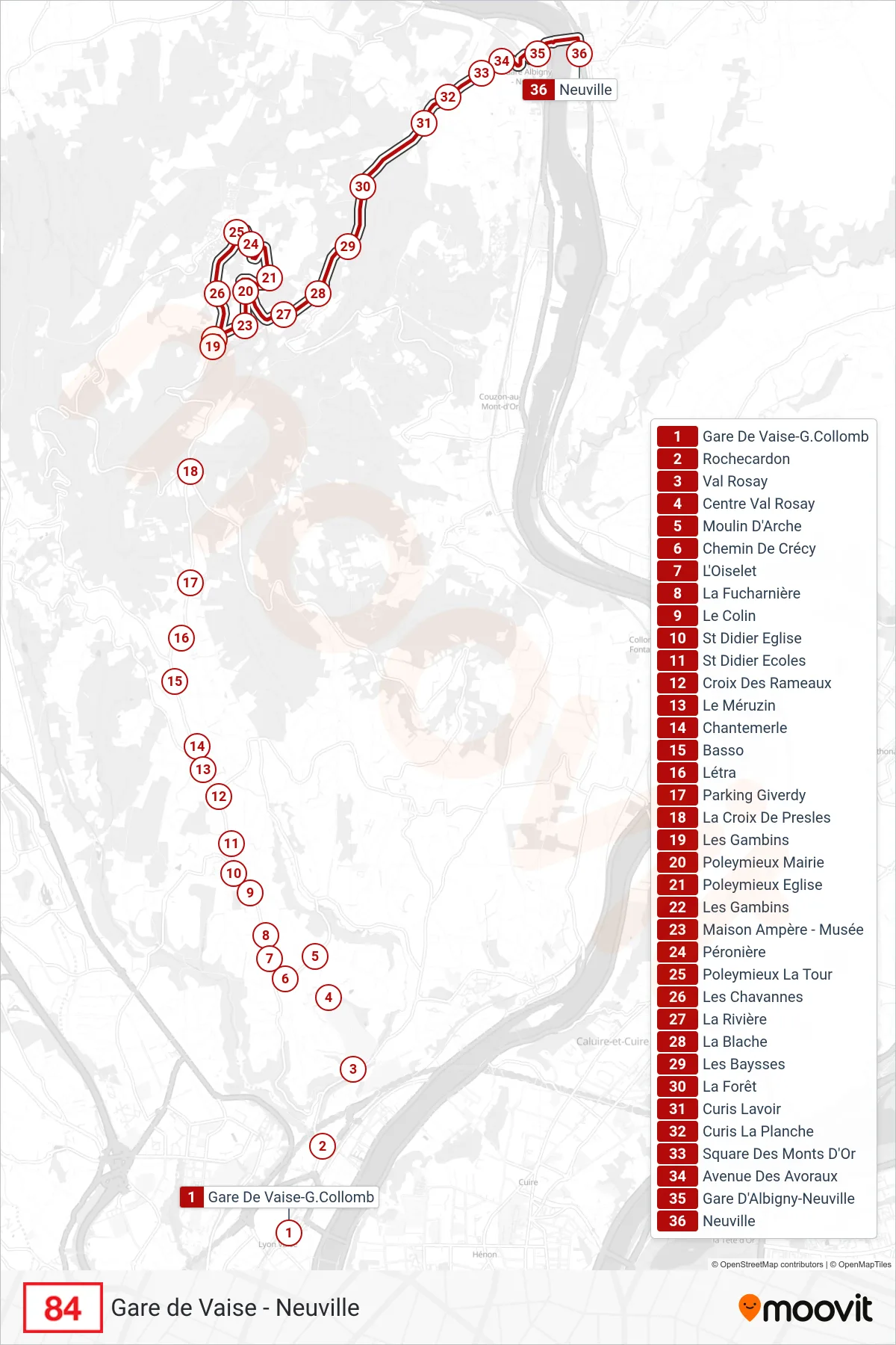84 bus Line (Neuville) route and stops on a map