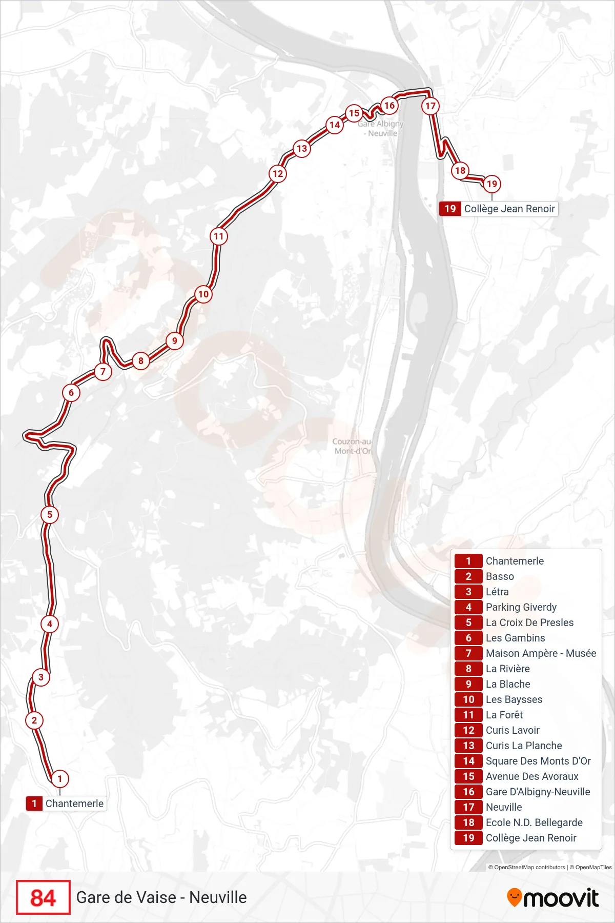 84 bus Line (Collège Jean Renoir) route and stops on a map