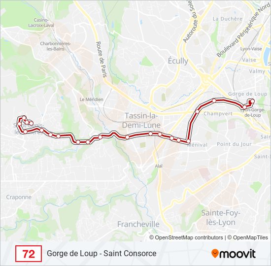 Plan de la ligne 72 de bus