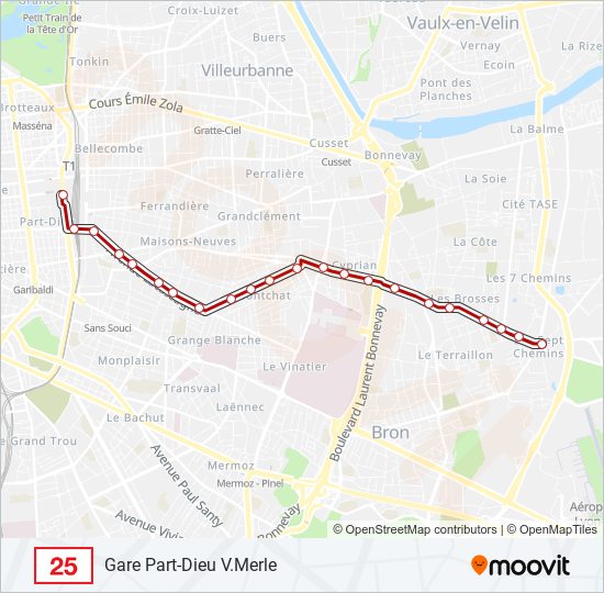 Plan de la ligne 25 de bus