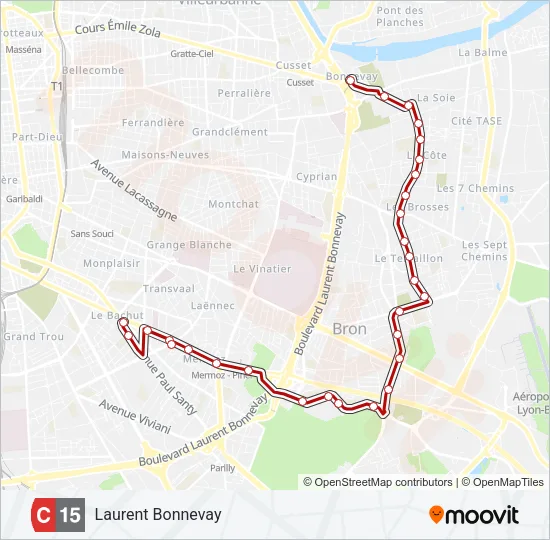 Plan de la ligne C15 de bus