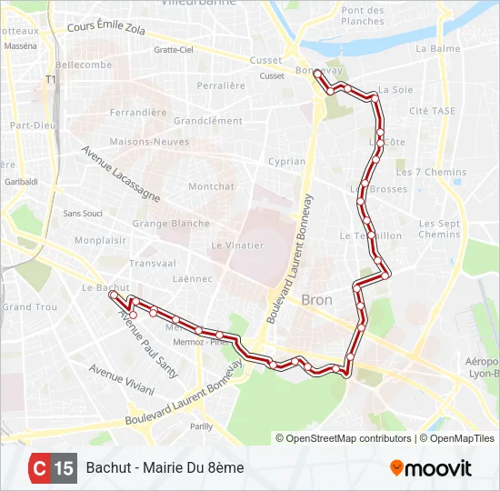Plan de la ligne C15 de bus