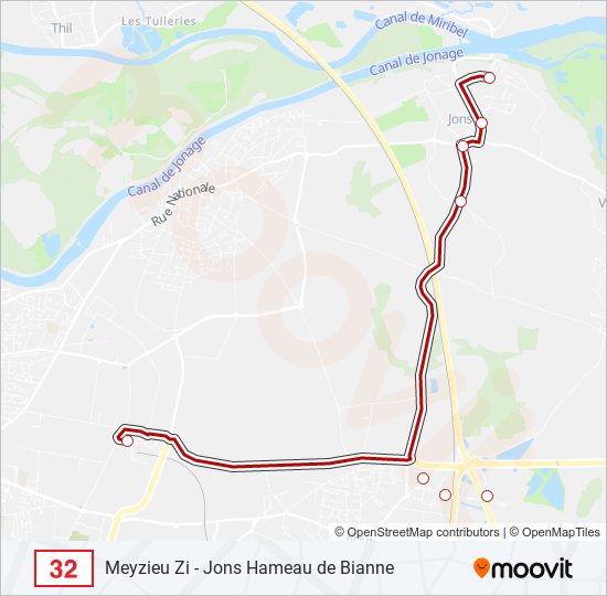 Plan de la ligne 32 de bus