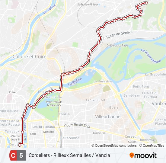 Plan de la ligne C5 de bus