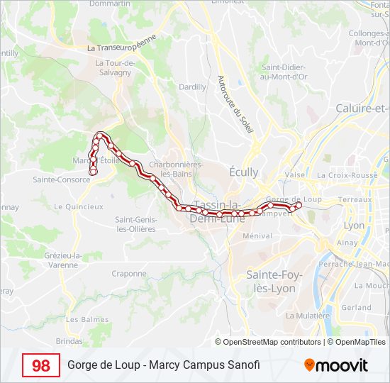 Plan de la ligne 98 de bus