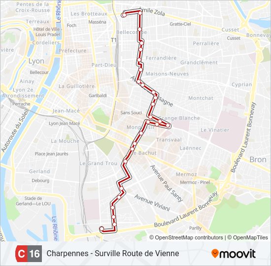 Plan de la ligne C16 de bus