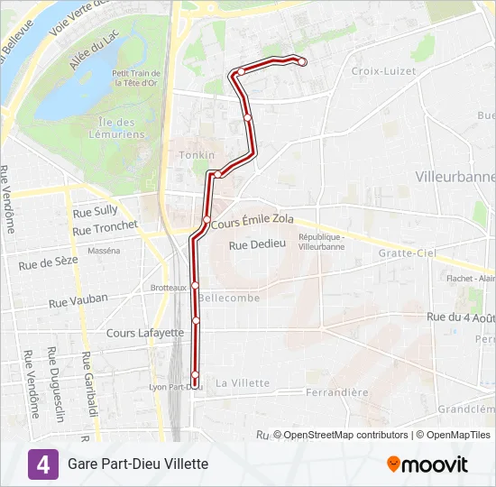 Plan de la ligne T4 de tram