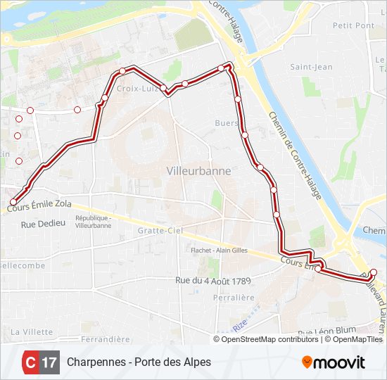 Plan de la ligne C17 de bus