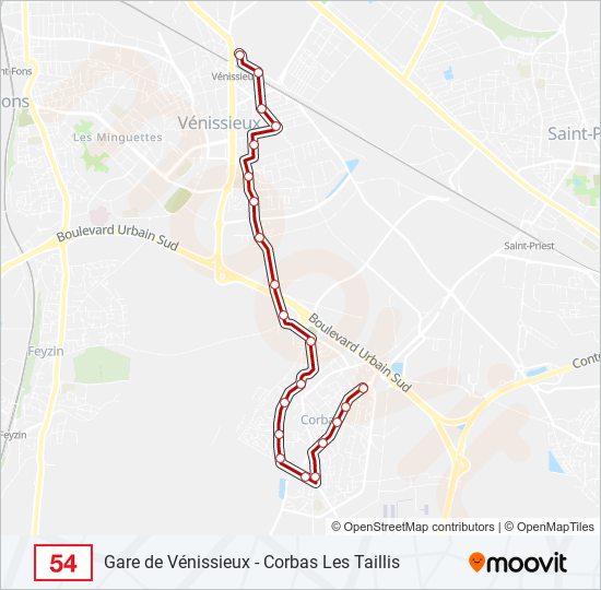 Plan de la ligne 54 de bus