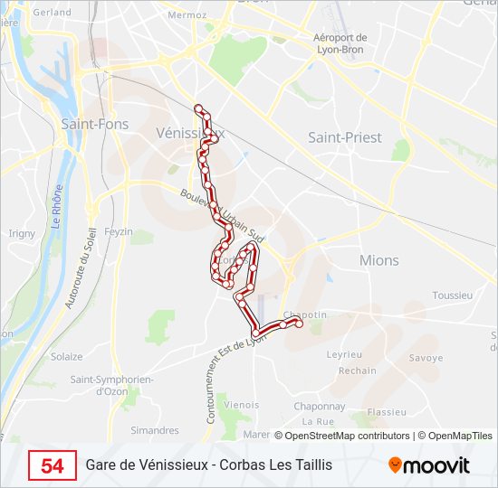 Plan de la ligne 54 de bus